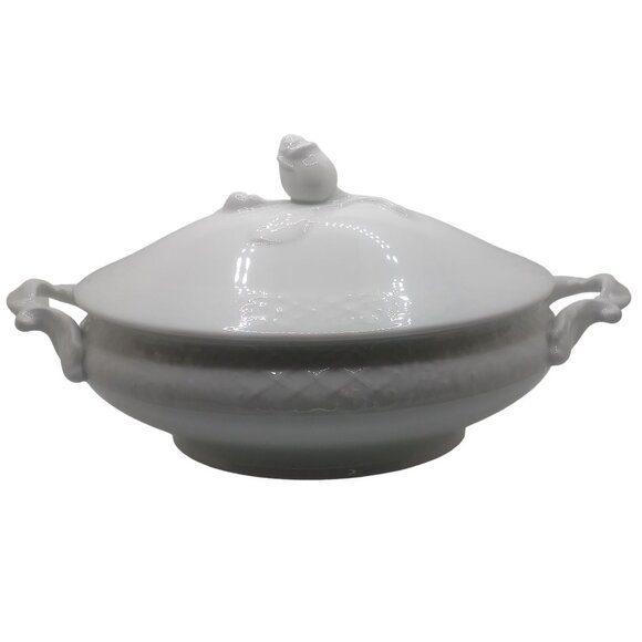 Oscar De La Renta Fine China White Oval Covered Dish Rose Lid Tureen Server Dish - Picture 1 of 14